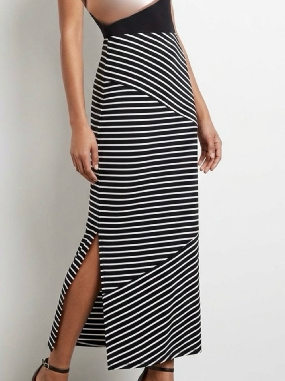NY Collection Black & White Striped Midi Skirt - Size Petite Large NWT